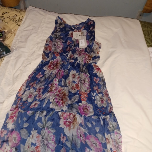 LARA G. BY LARA GUIDOTTI DRESS BLUE/PINKFLORAL SILK BLEND XL NEW MADE IN ITALY. - Picture 4 of 8